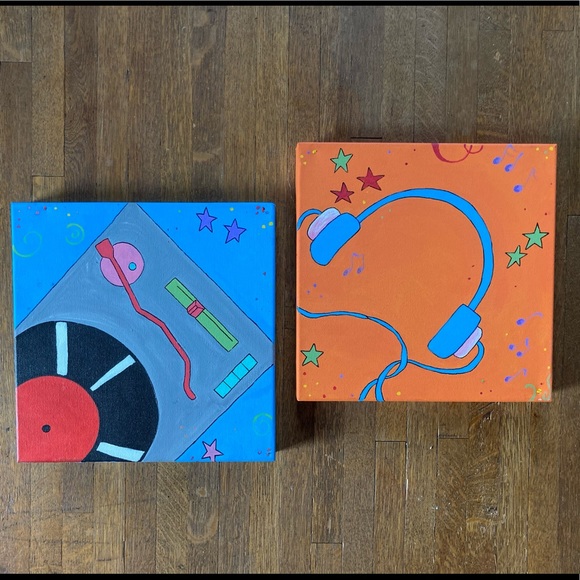 Set/2 Music Lovers Hand Painted Art - Picture 1 of 8